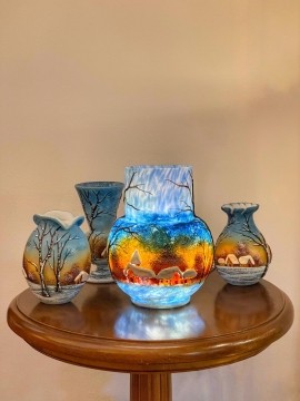 Set Lampa + 3 vaze "Peisaj de Iarna"